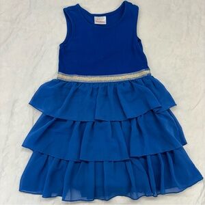 Hanna Andersson Blue Floaty Soft Tulle Dress Gold Sparkle Trim Size 120/6-7 VGUC